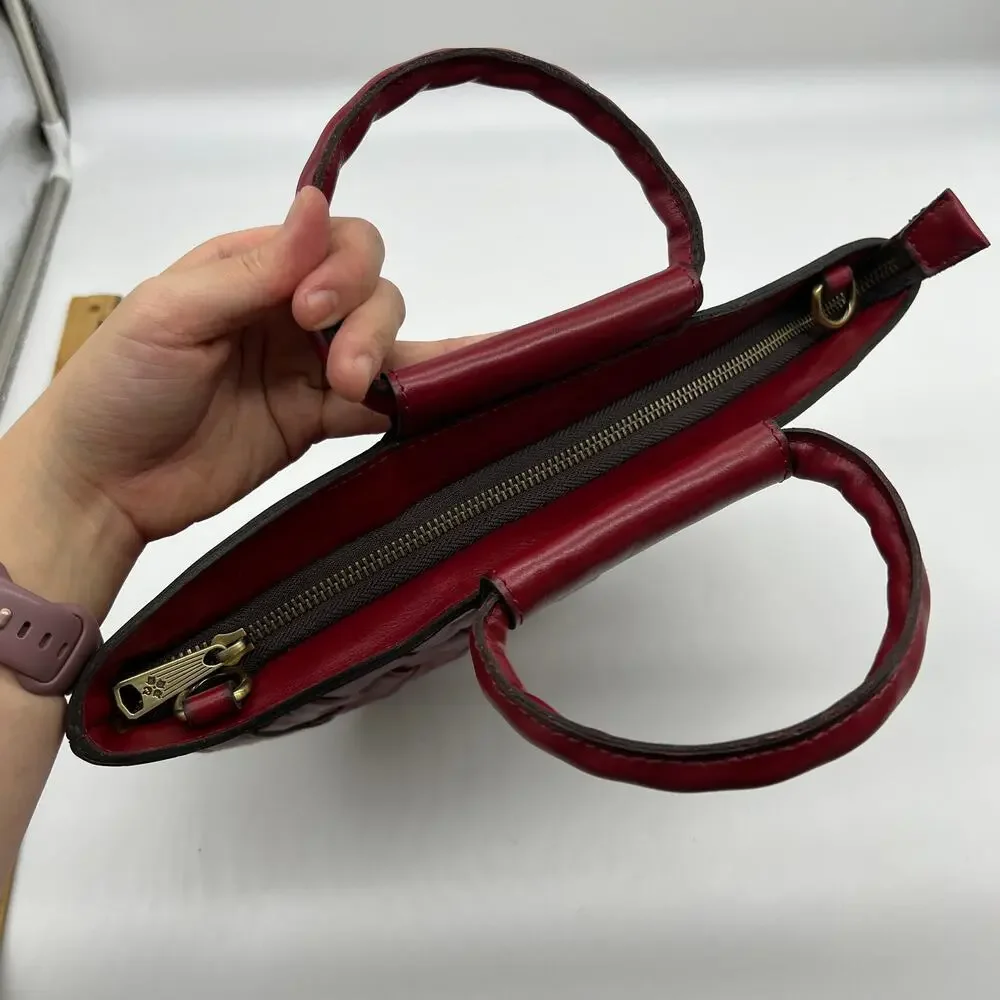 Patricia Nash Leather Ossi Satchel with Crossbody Strap Ruby Red